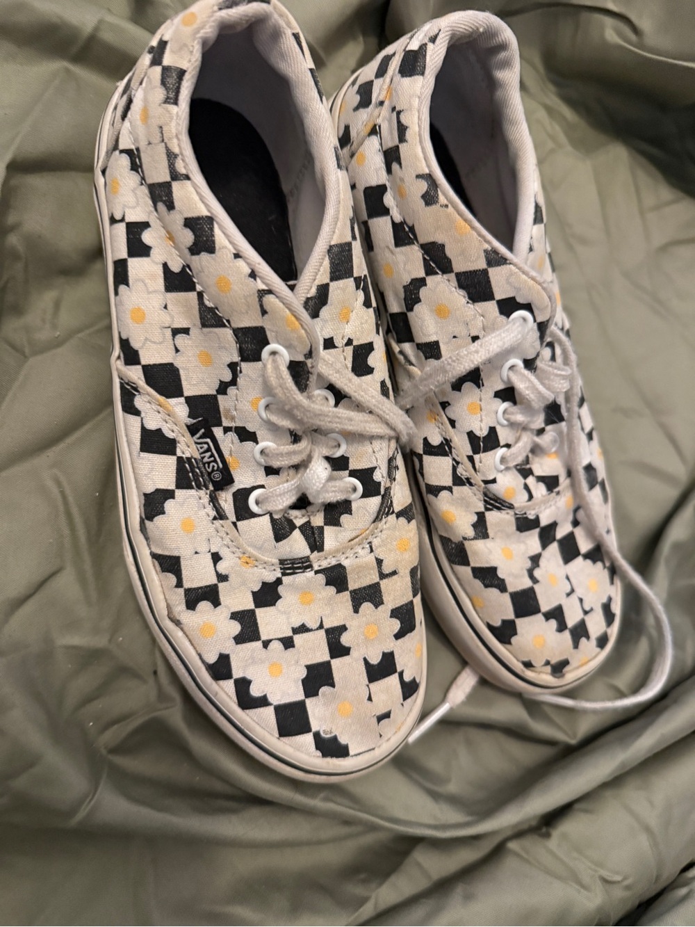 Vans Checkerboard Daisy Canvas Sneakers - White/Black/Yellow
